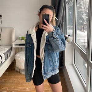 oversized sherpa-lined jean jacket